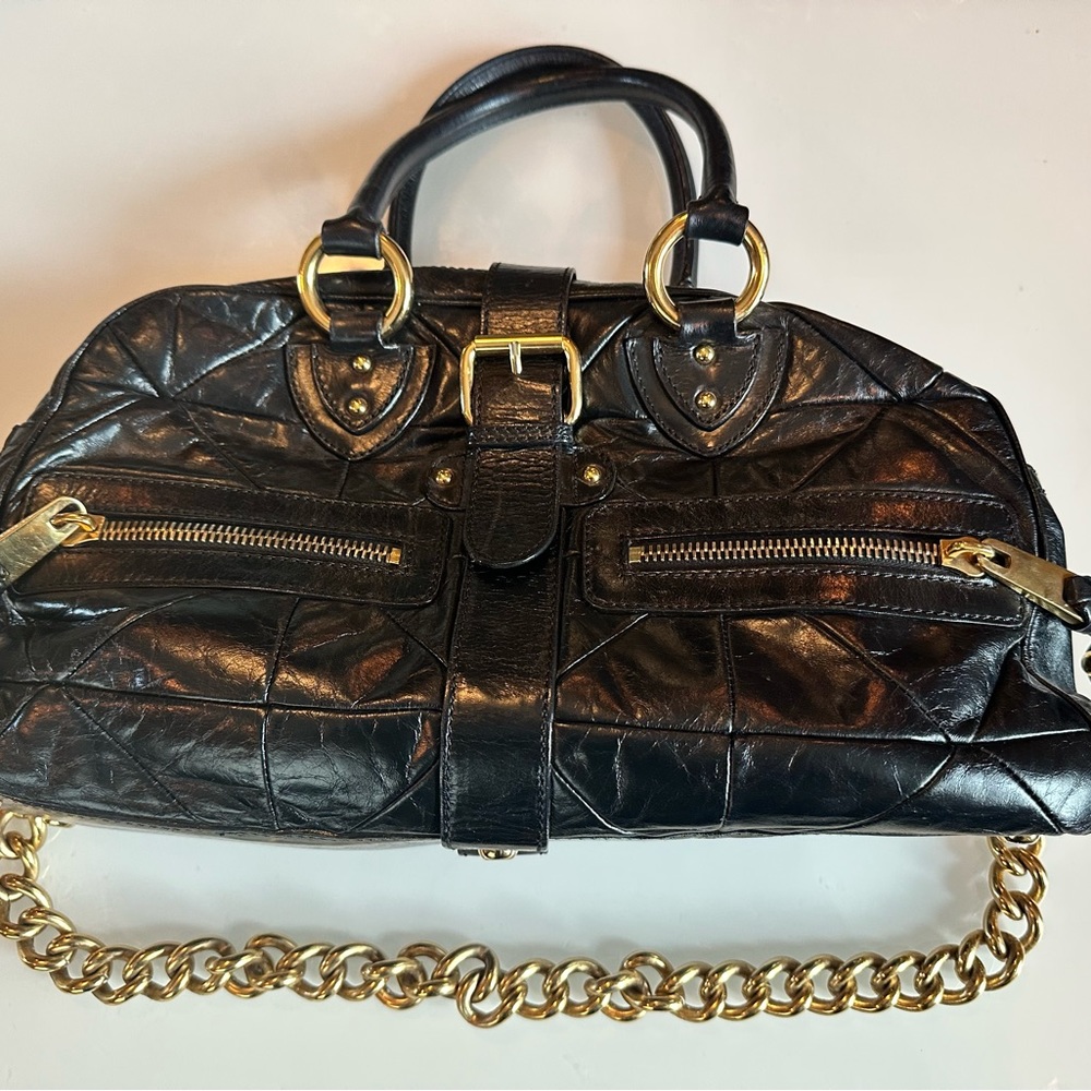 Marc Jacobs Y2K Black Quilted Patchwork Leather Venetia Handbag Gold Chain - Picture 2 of 12
